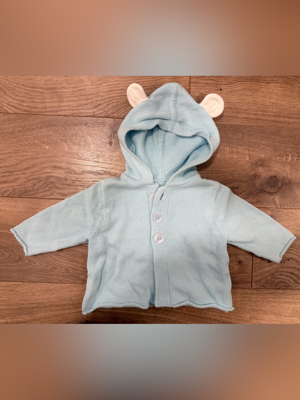 Joe Fresh Baby Blue Knit Hooded Cardigan with Ear Accents